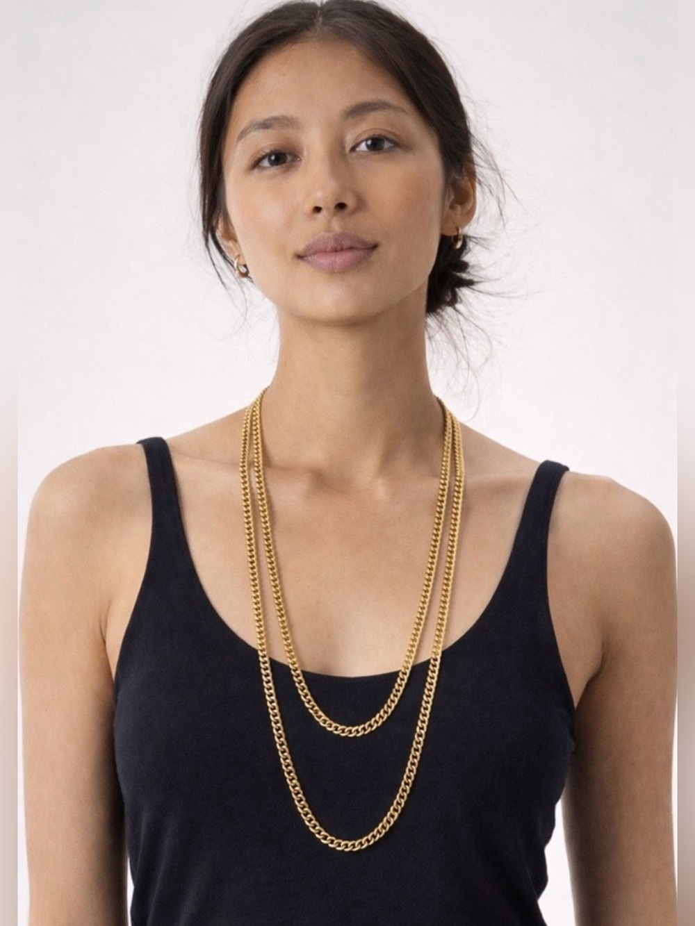 Vintage Gold Tone Curb Chain Necklace 52” Long Layering Chain Retro Minimalist